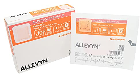 Allevyn Gentle Border Lite Foam Dressing, 3 x 3 (7.5 cm x 7.5 cm), Sterile Adhesive, Pack of 10