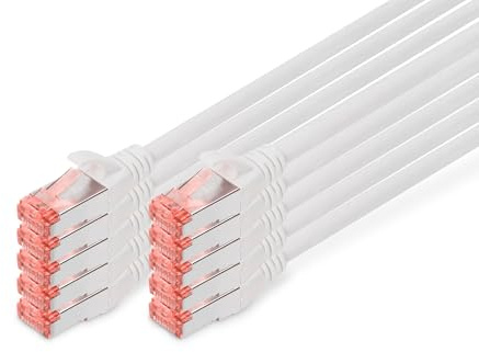 DIGITUS Câble LAN Cat 6-2m - 10 pièces - RJ45 Câble réseau - S/FTP Blindé - Compatible Cat 6A & Cat 7 - Blanc
