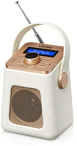 UEME Mini DAB+ DAB Digitalradio und UKW Radio mit Bluetooth Lautsprecher, Radiowecker, und Leder Verkleiden (Creme)