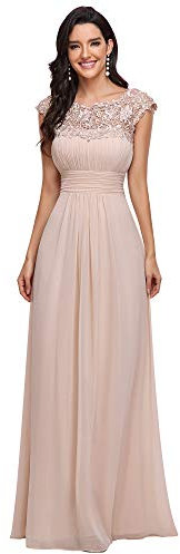 Ever-Pretty Bridesmaid Dresses Women's Lacey Neckline Open Back Ruched Style Autumn Dresses Blush 10UK