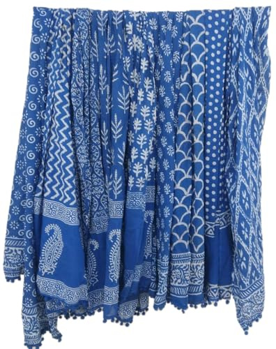 INDIANHANDICRAFTS 5 Pc Mix Lot Indigo Blue Scarves Indian Hand Block Print Sarong Stole Cotton Scarf Women Scarves Size 22x72 Inch 000