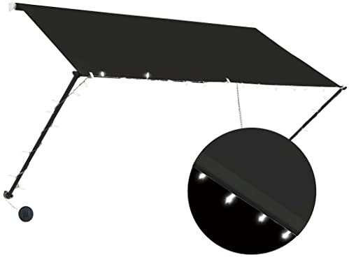 vidaXL Markise, Klemmmarkise mit LED Einziehbar, Sonnenschutz für Fenster Terrasse Balkon, Balkonmarkise Fallarmmarkise Fenstermarkise, 250×150cm Anthrazit