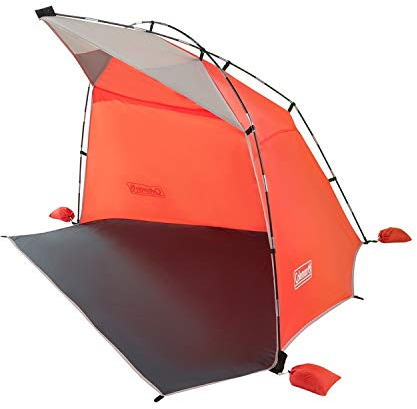 Coleman Lightweight and Portable Beach Shade Canopy Tent, Fast Setup in 5 Minutes, UPF 50+ Sun Protection, with Sand Bags & Stakes