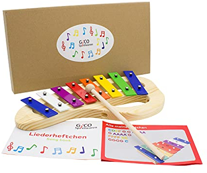 Xylophon Holz Musik Glockenspiel Musikinstrument für Kinder Mädchen Jungen mit Griff und 1 Schlägel Buntes Xylophon (3813)