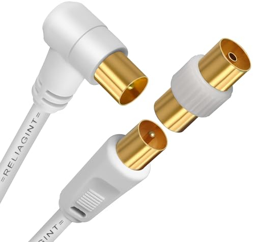 RELIAGINT Câble d'antenne TV 0,5 m - Câble coaxial TV en cuivre pur avec double blindage pour un signal fort - Angle droit - Adaptateur femelle vers femelle inclus - Connecteurs d'antenne ignifuges