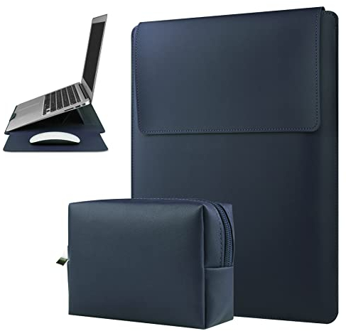 HoYiXi 15 16'' Funda de Cuero Impermeable con Soporte Ajustable Compatible con MacBook Pro 16 2021 & 2019/15.4'' MacBook Pro 15 (A1990 A1707 A1398) / 15'' Surface Laptop 3, Azul