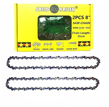 Catene per Sega Mini Motosega 8 Pollici, Catena di Ricambio Ricaricabile Portatile da 2 pezzi，Catene Lunghezza 31cm, 1/4, 0.043(1.1mm), 48DL, Piastra Guida 26cm, Accessori per motosega