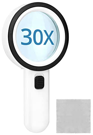 QWORK® Lente d'ingrandimento con luce a 12 LED, lente d'ingrandimento da lettura portatile 30X, per lettura, artigianato, gioielliere