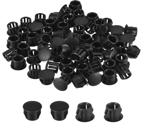 sourcing map 66 Stück 9.5mm Abdeckkappen für Bohrlöcher, Kunststoff Blindstopfen Rohrstopfen Runde Bündige Blende Einrastende Stopfen Bohrungen für Schrank Möbel Endkappen, Schwarz