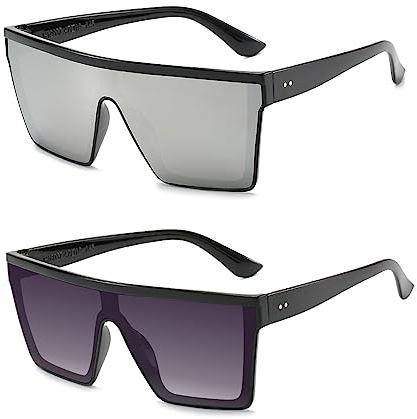 MIVAIUN 2 Quadratische übergroße Sonnenbrille Sonnenbrille Für Damen Herren, Vintage Sonnenbrillen, Flat Top Retro Sunglasses, Coole Sonnenbrille für Outdoor-Aktivitäten, Partys