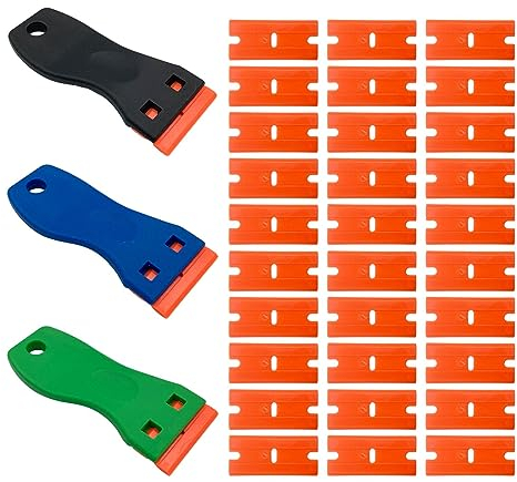 Alicer 3pcs Plastik Schaber, Kunststoff Schaber mit 20 Kunststoff Klingen, Klebstoffentferner, Etikettenlöser, Kleberentferner für Klebereste Entferner, Aufkleber Entferner Auto
