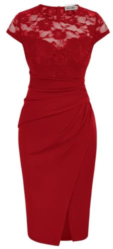 GRACE KARIN Women Vintage Dinner Dance Bodycon Dress Summer Short Sleeve Lace Patchwork Prom Cocktail Dress Red XL