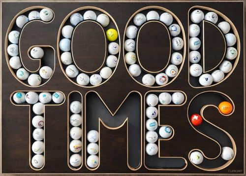 Clipboart Good Times Golfball-Display aus Holz – Platz für bis zu 104 Golfbälle | Handgefertigte Golfball-Wandhalterung mit Clip-System | Made in Germany | Deko & Sammlerstück für Golfer