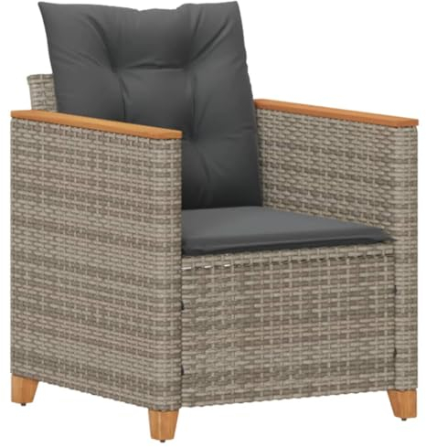 vidaXL Gartensessel, Gartenstuhl mit Kissen, Garten Stuhl Terrassenstuhl Stahlrahmen, Gartenmöbel Balkonstuhl Sessel, Grau Poly Rattan