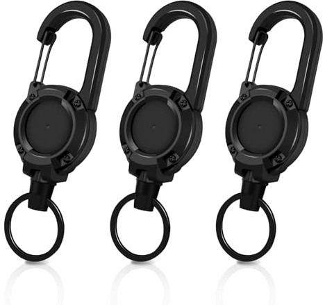 Schlüsselanhänger Ausziehbar 3 Stücke Schlüsselband Ausziehbar Ausweis JoJo Einziehbarer Schlüsselanhänger mit 60cm Stahldrahtseil, Ausweishalter Ausziehbar mit Karabiner, Schwarz