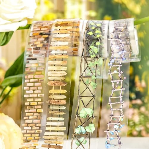 Ta Merry Scrapbook Lot de 6 rouleaux Washi Tape PET Scrapbooking Path Stickers Bullet Journal pour scrapbooking fait main, calendrier, album photo, journal, carnet (Jardin)