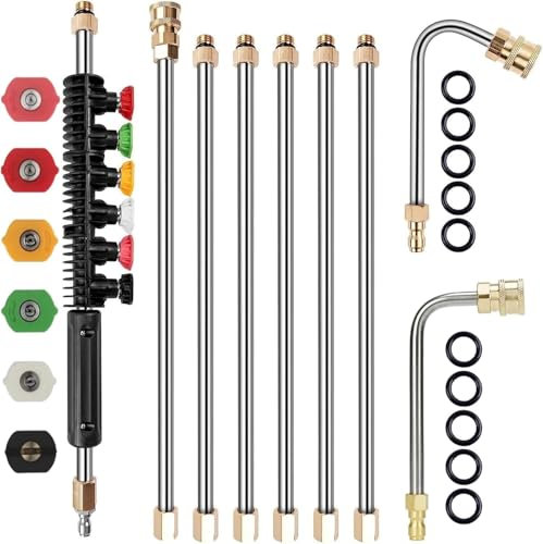 Asta di prolunga per idropulitrice, 4000 PSI con attacco rapido da 1/4, lancia curva per pulitore grondaia, accessori, tubo di prolunga telescopico con 10 anelli anti-perdite