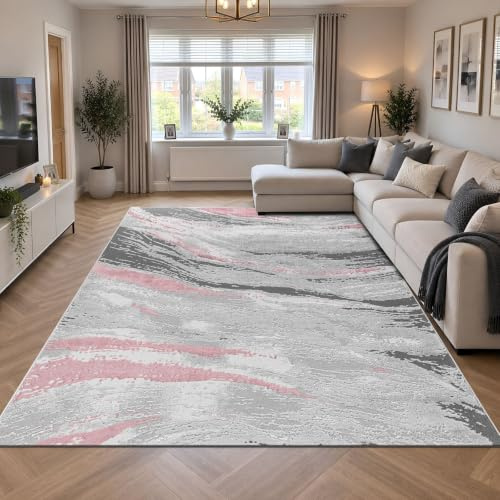 renoazul® Jute Back Extra Large Rugs For Living Room - Jeze Pink Abstract Rug - 240 x 320 cm - Washable Living Room Carpets For Bedrooms and Lounge