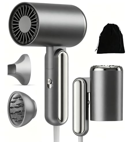 Mini Phon Capelli da Viaggio Potente - 1800W Asciugacapelli Professionale con Diffusore e Concentratori,200 Milioni di Asciugacapelli Ionico, Manico Pieghevole, 3 Tempe, Fono Capelli Ionico portatile