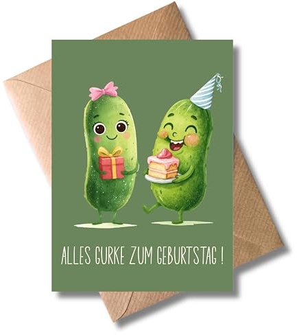 WBdesignz lustige Geburtstagskarte „Alles Gurke zum Geburtstag“ mit Umschlag - witzige Glückwunschkarte mit niedlichem Gurkenpaar - humorvolle Karte - ideal für Freunde, Kollegen & Familie (DIN A6)
