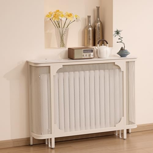 Radiatorskydd för Hemmet, Radiatorvärmarskydd, Bänkskiva i Stenplattor, Ihålig Design, Justerbar Fotplatta, Används för Sovrum, Vardagsrum(White,100x25x90cm/39x10x35in)