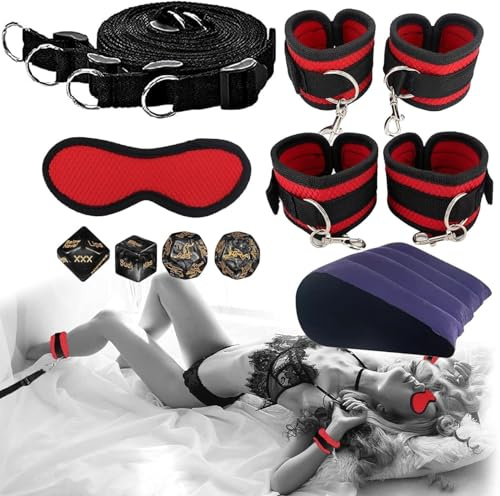 Bondaged Kit Bed Restraints Spreader Bar for Couples Sex Tie Downs Under Mattress for King Bed Hand Leg Cuffs Wrist Bed Straps Handcuffs Set for Bedroom Adult Play Blindfolds Toys Sweater 4S