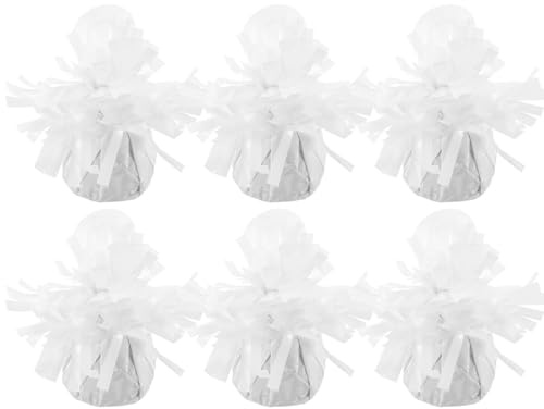 LIFKOME Set 6 Pezzi Pesi per Palloncini da Matrimonio Bianchi, Base Appesantita Decorativa per Feste ed Eventi, Accessori per Controllo Altezza Palloncini Elio, Alluminio e Lattice, Uso
