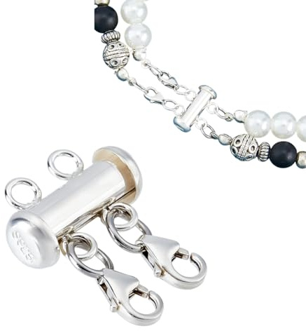TNKBREEZE 1 collar de plata de ley 925 con cierre de capas de 14 mm, separador múltiple de collares, sin enredos, cierre deslizante para collares en capas, extensor de pulsera con paño de gamuza