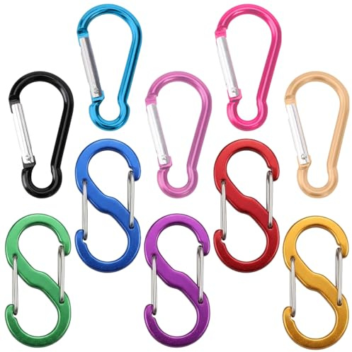 RVYEIOP Set di 10 Moschettoni da Arrampicata per Escursionismo, 5 a Forma di S e 5 a Forma di Pera, Moschettoni Multifunzione in Alluminio Leggero per Attrezzatura Sportiva, Zaino e Campeggio