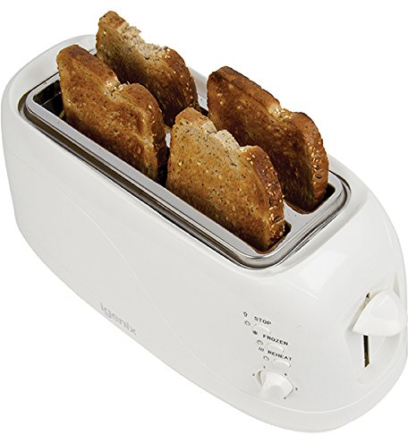 Igenix IG3020 4 Slice Toaster in White, 2 Long Slots with Adjustable Browning Control, Removable Crumb Tray for Easy Cleaning, Frozen and Reheat Function, White