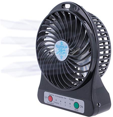 REY Ventilador USB Portátil Recargable, 3 Velocidades Sobremesa Ordenador, Silencioso y Práctico, Color Negro
