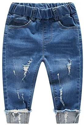 KIDSCOOL SPACE Vaquero Rasgado para bebé, Pantalones Vaqueros Desgastados con Cintura elástica para niños pequeños, Azul Claro, 12-18 Meses