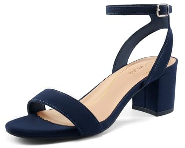 DREAM PAIRS Womens Heel Sandals Ankle Strap | Latex-padded insole, adjustable buckle ankle strap, block heel, wide fit for all-day comfort