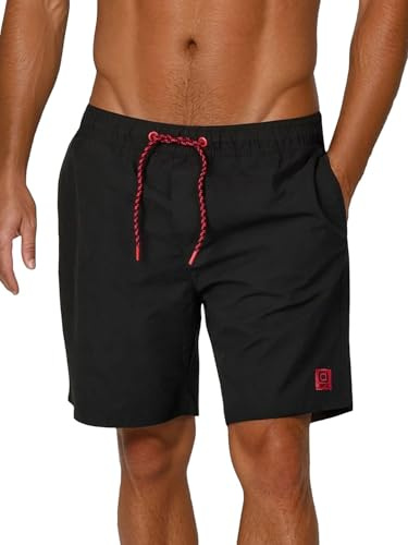 riverso Badbyxor herr långa badshorts RIVDavid regular fit simbyxor elastisk midja svart blå röd grön orange S M L XL XXL 3XL 4XL 5XL, Svart röd (24001), M