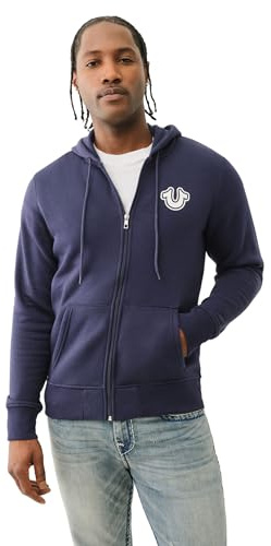 True Religion Felpa da Uomo con Cappuccio e Zip Intera con Stampa a Sbuffo, Ace Blu, X-Large