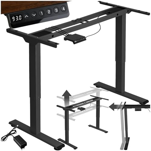 tectake® Telaio per Scrivania Regolabile in Altezza, 110-168 x 60 x 70-119 cm, Portata max 100 kg, Struttura in Acciaio con Due Motori, Scrivania Gaming, Ufficio, Tavolo da Lavoro, Computer - Nero