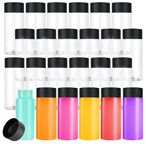 YOUNTHYE 24PCS Juice Bottles, 10oz/300ml Plastic Bottles with Black Lids, Empty Reusable Beverage Containers for Homemade Beverages, Smoothie, Milk, Water