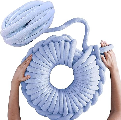 FIYSON Armstricken Wolle 500g/25m,Chunky XXL Wolles zum Handstricken,Chunky Yarn Schlauchgarn Häkelwolle,Bulky Armstricken Isländische Wolle, für Anfänger,Decken,Tasche,Handstrickgarn (Hell-blau)