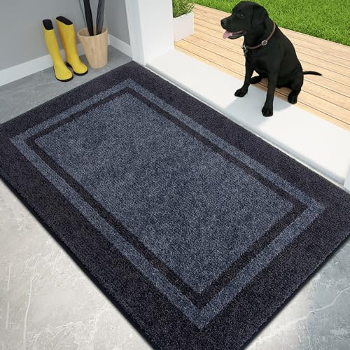 PURRUGS Dirt Trapping Door Mat 32 x 48, Non-Slip Machine Washable Entryway Rug, Entrance Mat, Indoor Front Door Mat, Super Absorbent Entry Rug for Muddy Shoes & Paws, Bluish Grey & Charcoal