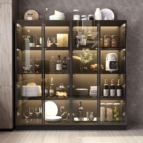 DEZAGCE Glasvitrine mit led Beleuchtung, Vitrine Schwarz - Vitrinenschrank- Sammlervitrine - Glasvitrine Regal Glas, Pop-up Design,Vitrine mit Glastüren Schwarz, 40 T x 160 B x 160 H cm