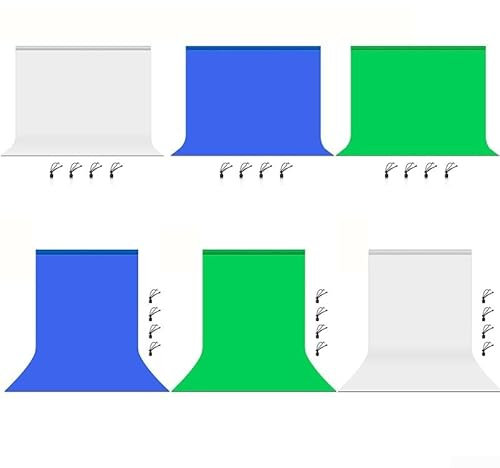 Bildschirmhintergrund, Chroma-Tastenbildschirm, Fotostudio-Set für Chroma-Taste, Video, Streaming, 4 x Hintergrund-Clips im Lieferumfang enthalten (blau - 3 x 6)