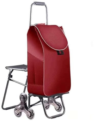 AMULONG Chariot de Course Chariot De Courses À 6 Roues avec Siège pour Personnes Âgées, Chariot De Courses Pliable Portable avec Sac De Courses pour Escalier D'épicerie Chariot Marché(Rot)