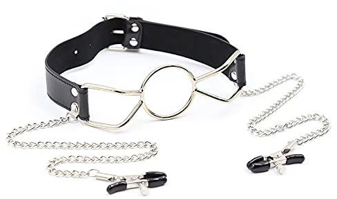 Bavaglio per bocca estremo, bavaglio per bocca con O-Ring con clip per capezzoli, imbracatura per sesso SM, bavaglio erotico, giocattolo sessuale per restrizioni per principianti, regolabile