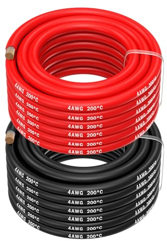MMOBIEL 4 AWG Elektrisk Silikonkabel - 4 Gauge (21,2mm²) Förtennad Kopparkabel - 2 Separata Kabeln Röd & Svart Varje 5m / 16.4ft för Kylskåp, Luftkonditioneringsapparater, Bilbatteri, Svetsbatteri