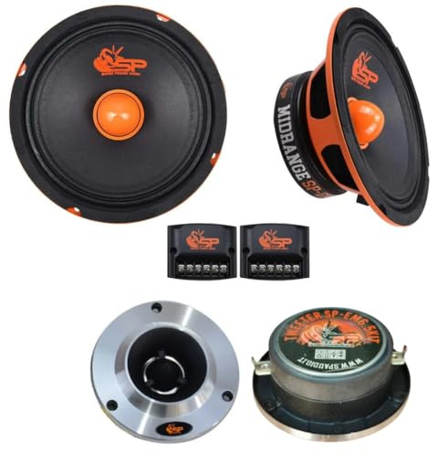 KIT SET PER SP AUDIO SP-EM6.5 KIT, 1 kit a 2 vie da 6,5 16,5 cm 165 mm, da 200 watt rms 400 watt max, 4 ohm, con 2 midrange, 2 tweeter e 2 crossover, per auto, 1 kit