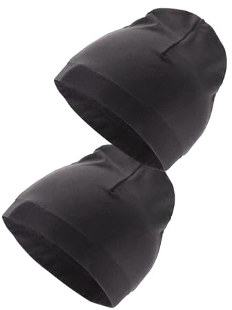 Risipu 2 Pack Skull Cap for Men Women Lightweight Running Beanie & Helmet Liner Hat Breathable & Windproof Thermal Cap for Sport Running, Cycling, Skiing (UK, Alpha, One Size, Black)