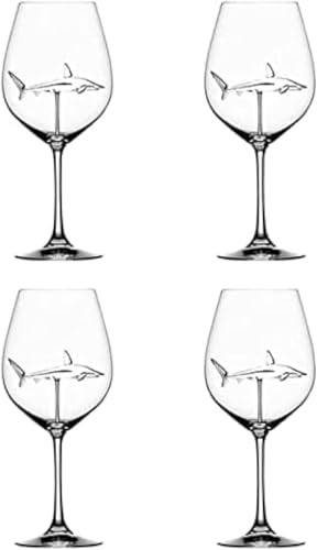 Rödvinsglas Med Haj Inuti Bägarglas Blyfritt Klart Glas För Hem, Bar, Fest, Kreativa Presenter Till Vänner, 4pcs, China