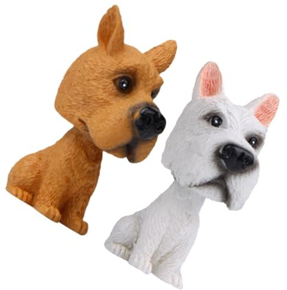 Yardenfun Figuras Decorativas para Coche Perro Cabezón Oscilante Tamaño Mediano Resina Blanca y Café Accesorios Interior Vehículo Decoración Creativa Hogar Obsequio Práctico