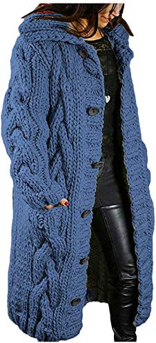 Plus Size Cardigans for Women, Women's Long Cardigans with Buttons Chunky Cable Knitted Sweater Open Front Long-Sleeve Crochet Jumpers Oversized Longline Jackets Thermal Outerwear Pockets Blue#1
