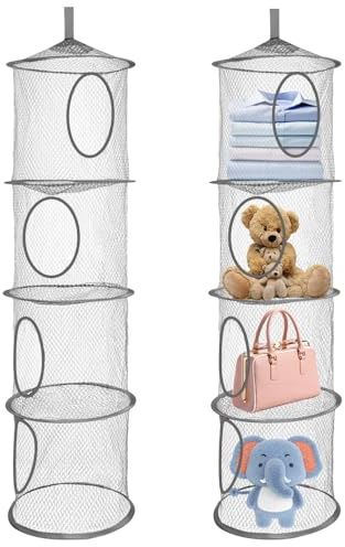 Gyxova 2 Piezas Organizador Colgante, 4 Niveles Bolsas de Almacenamiento de Red Colgante, Redes Colgantes de Malla para Almacenar, Red de Almacenamiento Colgantes para Juguetes, Ropa Pequeña
